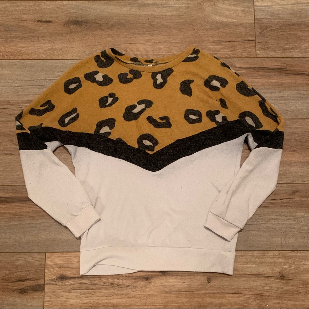 Yellow Cheetah Print & White Sweater